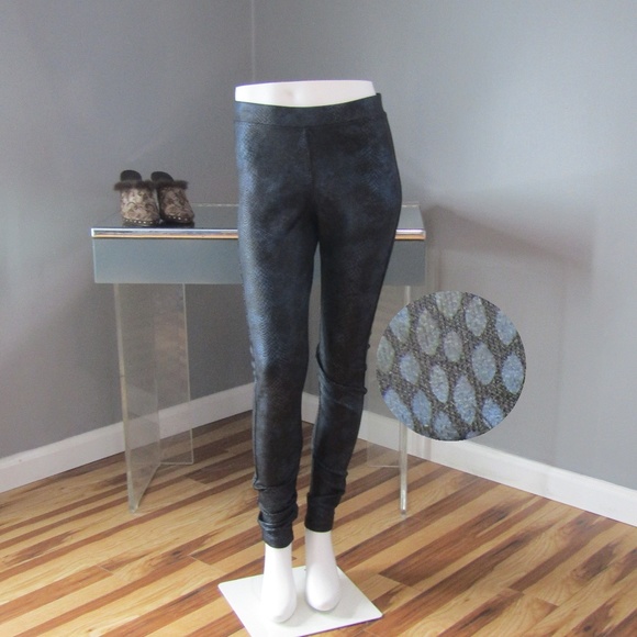 Express Pants - Express Vegan Leather Blue Black Snakeskin Pants S